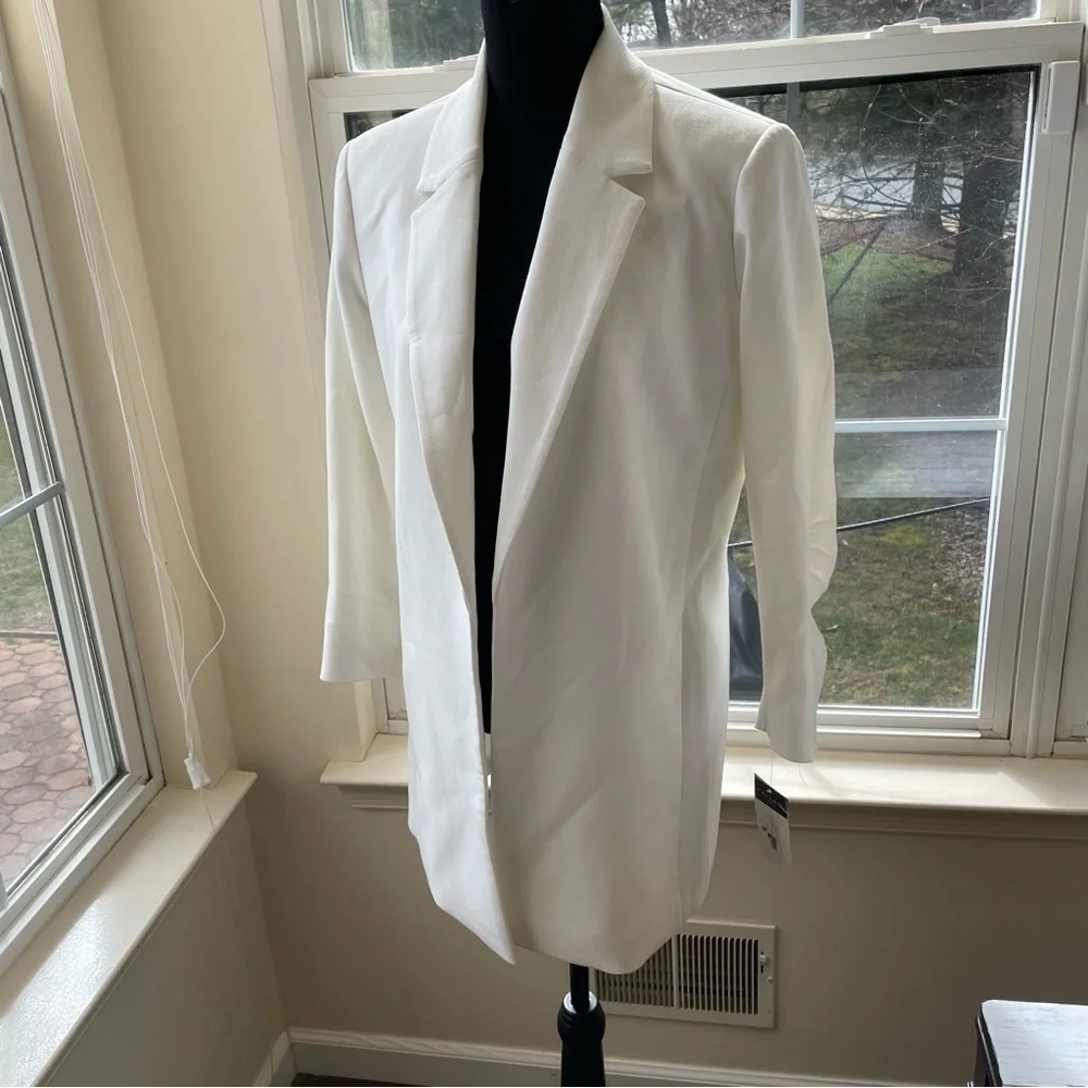 Tahari Asl Ruched Sleeve White Women Blazer Size 2 - Picture 2 of 11
